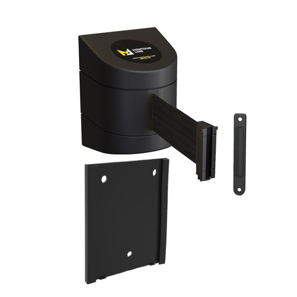 Montour Line Retr. Belt Barrier Black Removable Wall Mount, 7.5ft Black Belt (F) WMX140-BK-BK-RM-S-75